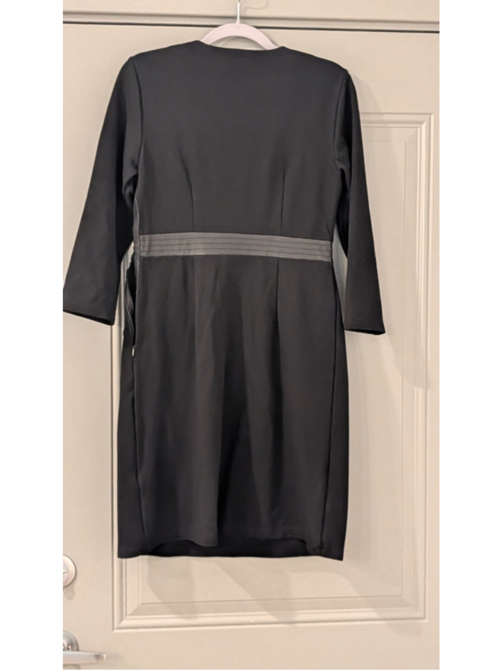 Nanette Lepore Black Sheath Dress Faux Leather Trim 3/4 Sleeve Women's Size 2 - Picture 3 of 7